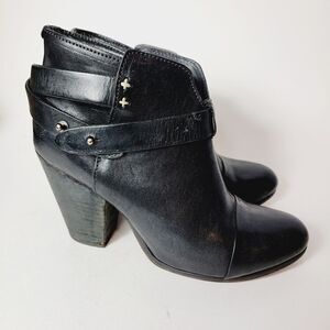 Rag & Bone Harrow Black Leather Moto Inspired Boot Size 38.5